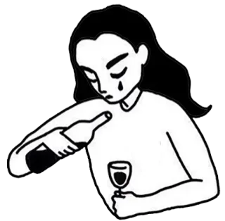 🤪 alcohol, triste, mujer, bebiendo, vino, botella, vaso telegram sticker
