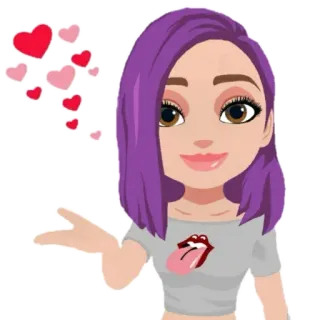 🥰 hoạt hình, phụ nữ, tóc tím, trái tim, sticker, Rolling Stones telegram sticker