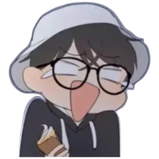 😂 Kartun, Kacamata, Topi bucket, Ekspresi berlebihan, Cemilan, Imut, Chibi, Anime telegram sticker