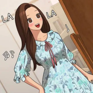 🛍 LA LA Cartoon, Frau, Kleid, Singen, Anime, Glücklich telegram sticker