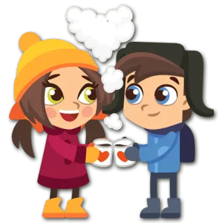 ☕ winter, couple, love, cartoon, heart, hot drink, cute, friends telegram sticker