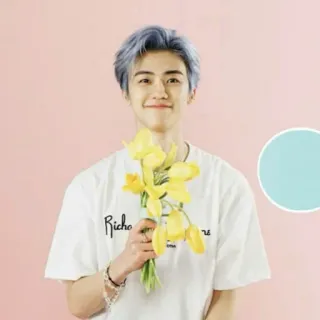 😜 Richards kpop, idole, fleurs, portrait, souriant, homme telegram sticker
