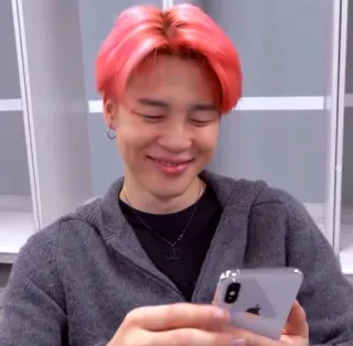 📱 Jimin kpop, jimin, idol, pink hair, selfie, smiling telegram sticker