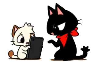 😕 gatos, desenho animado, animais, gato preto, smartphone, triste, fofo telegram sticker