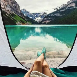 😍 湖, 山, 风景, 自然, 帐篷, 腿 telegram sticker