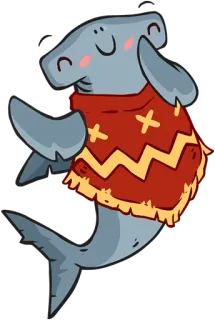 😊 hammerhead shark, animal, cartoon, cute, ocean, sea creature, poncho telegram sticker