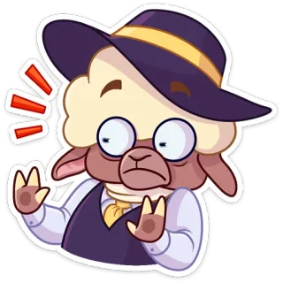 😳 sheep, cartoon, fedora, animal, character telegram sticker