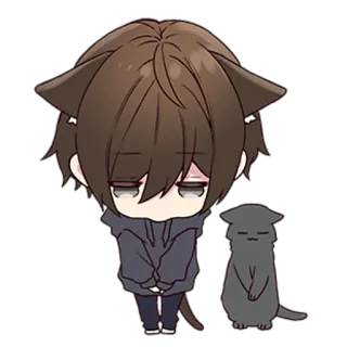 😔 Аниме, Кошачьи ушки, Милый, Каваий, Чиби, Кот, Животное telegram sticker