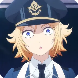 😯 animé, surpris(e), uniforme, cheveux blonds, yeux bleus telegram sticker