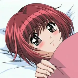 🥰 Anime, Mädchen, süß, rote Haare, kawaii, Manga, schläfrig, Bett whatsapp sticker
