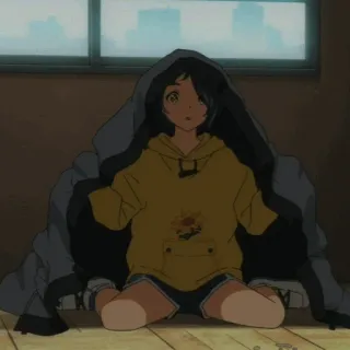 🌻 Anime, Mädchen, Hoodie, Sitzend telegram sticker