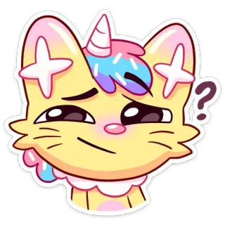 ❓ ? gato, unicórnio, ponto de interrogação, fofo, adesivo, desenho animado, kawaii whatsapp sticker