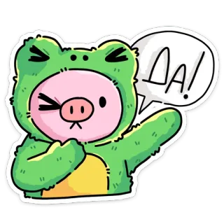 👍 DA! 青蛙, 猪, 可爱, 动物, 服装, 俄语 telegram sticker