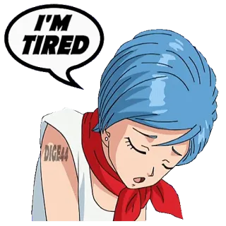 😓 Bulma Dragon Ball I'M TIRED Anime, Kreskówka, Zmęczony/a, Wyczerpany/a, Smutny/a, Niebieskie włosy telegram sticker