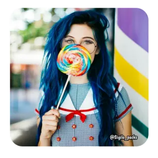 🦋 @sigilo_packs femme, sucette, cheveux bleus, lunettes rondes whatsapp sticker