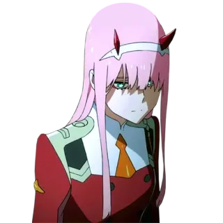 😠 Zero Two Darling in the Franxx Anime, Zero Two, Darling in the Franxx, Pinke Haare, Hörner telegram sticker