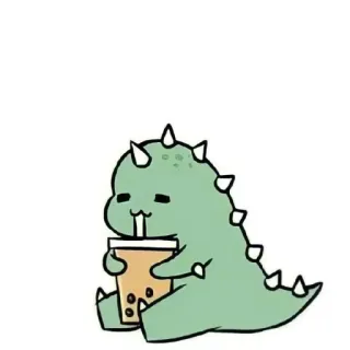 🤍 dinosaur, cartoon, cute, kawaii, boba, bubble tea, drink, animal telegram sticker