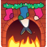 😓 Christmas, Santa Claus, chimney, dog, cartoon, festive, holiday, winter telegram sticker