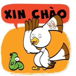 👋 XIN CHÀO desenho animado, cumprimento, pássaro, verme, olá, vietnamita telegram sticker