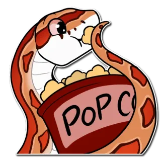 🍿 Pop C serpiente, palomitas, comiendo, animal, dibujos animados whatsapp sticker