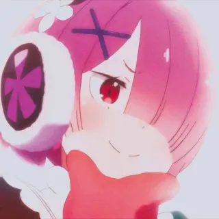 🍓 Ram Re:Zero Anime, Chica, Kawaii, Linda, Pelo Rosa, Waifu, Re:Zero, Ram whatsapp sticker