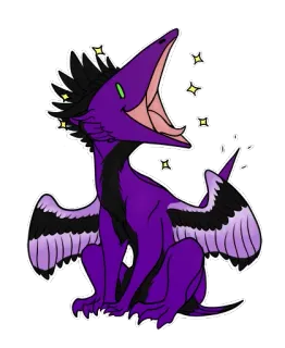 😀 ptérodactyle, dinosaure, dessin animé, paillettes, violet, noir, animal, mignon whatsapp sticker