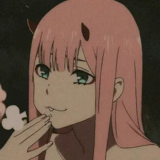 😂 Zero Two Darling in the Franxx anime, różowe włosy, rogi, słodkie, je telegram sticker