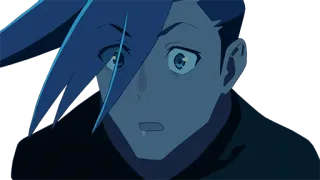 😳 Lio Fotia Promare anime, personaggio, Lio Fotia, Promare, capelli blu, maschio, scioccato telegram sticker