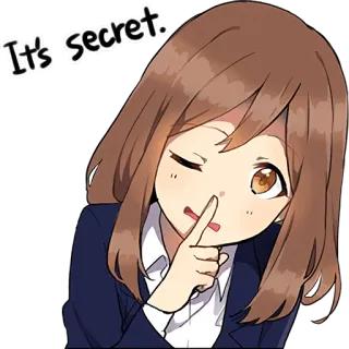 🤫 It's secret. secreto, shhh, anime, chica, guiño, dedo en los labios whatsapp sticker