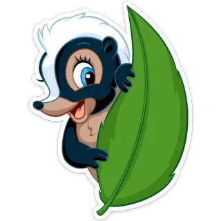 😉 skunk, cartoon, animal, leaf, cute, character telegram sticker