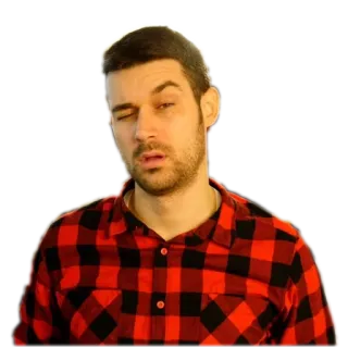 😴 uomo, che fa l'occhiolino, camicia di flanella, casual, ritratto, persona, espressione facciale, occhio chiuso telegram sticker