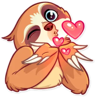 😘 สลอธ, หัวใจ, น่ารัก, จูบ, สัตว์, การ์ตูน, ความรัก telegram sticker