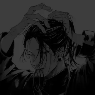 🖤 Аниме, Манга, Мужчина, Волосы, Черно-белое, Иллюстрация telegram sticker