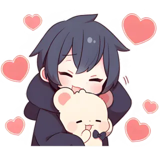 ☺️ anime, schattig, kawaii, beer, hartjes, knuffel telegram sticker