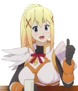 👍 Darkness Konosuba อนิเมะ, ผมบลอนด์, ยกนิ้วโป้ง, Konosuba, Darkness, ตัวละคร telegram sticker