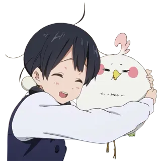 💖 Mädchen, Anime, süß, Vogel, kawaii, Umarmung, glücklich whatsapp sticker