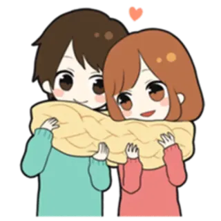 👫 casal, cachecol, amor, romance, anime, desenho animado, fofo whatsapp sticker