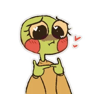 ☺️ Cartoon, Schattig, Groen, Personage, Verlegen, Harten telegram sticker