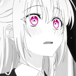 💗 anime, manga, ragazza, occhi rosa, bianco e nero, carina telegram sticker