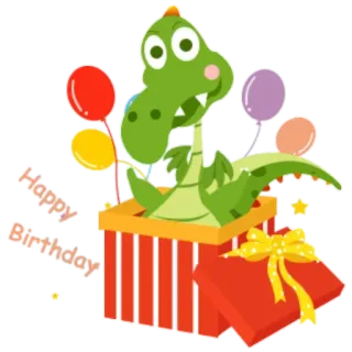 ☹️ Happy Birthday день рождения, подарок, динозавр, мультфильм, праздник, подарок, шары telegram sticker