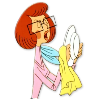 🍴 woman, cleaning, plate, cartoon, redhead, glasses whatsapp sticker