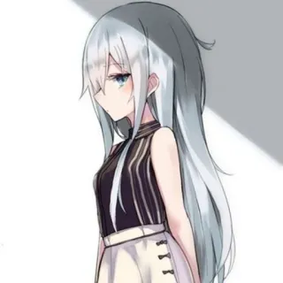 😕 Ragazza anime, Capelli bianchi, Femmina, Cartone animato, Personaggio, Illustrazione telegram sticker