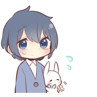 😐 애니메이션, 만화, 귀여운, SD캐릭터, 소년, 토끼 telegram sticker