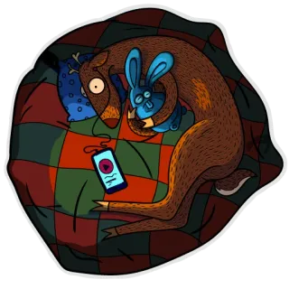 😿 veado, coelho, dormindo, cobertor, desenho animado, ilustração telegram sticker