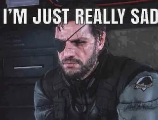 😔 Venom Snake Metal Gear Solid V I'M JUST REALLY SAD jeu vidéo, soldat, triste, personnage, militaire, serpent, Metal Gear telegram sticker