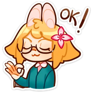 👌 OK! アニメ, 漫画, 可愛い, ウサギ, OKサイン, メガネ whatsapp sticker