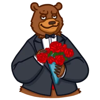 🌹 bear, tuxedo, roses, flowers, cartoon telegram sticker