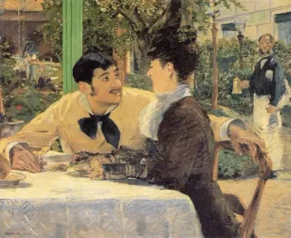 🌷 Gemälde, Kunst, Impressionismus, Paar, Restaurant, Tisch telegram sticker