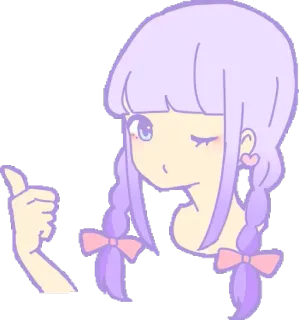 😉 gadis anime, imut, kedip, jempol ke atas, stiker, kartun whatsapp sticker