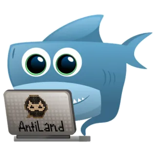 💻 Antiland 鲨鱼, 电脑, 笔记本电脑, 卡通, 动物, 可爱, 数码 telegram sticker
